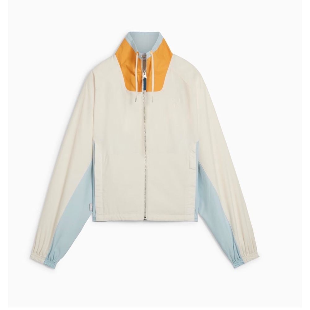 Puma Womens Colorblock Windbreaker Jacket Cream Blue Orange 624307-87 Size M